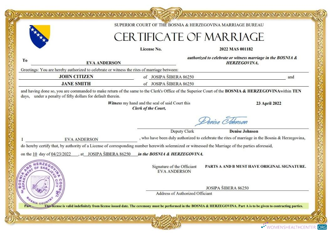 Download Bosnia & Herzegovina marriage certificate Word and PDF template Photoshop template